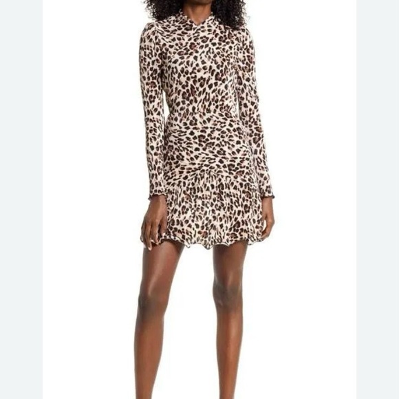 Saylor NYC Cheetah Print Emerson Dress Cutout Back Long Sleeve New